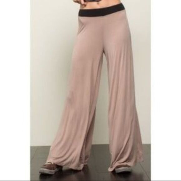 Banded Taupe Palazzo Pants - Picture 2 of 4